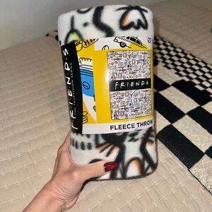 FRIENDS Fleece Throw - White, Black & Yellow Accent